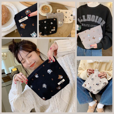 日系滿滿貓咪化妝包 可愛棉麻刺繡貓咪手拿包收納包 筆袋 多用途 多功能內袋 雙層布料 內裡帆布包 方便攜帶 拉鍊開口