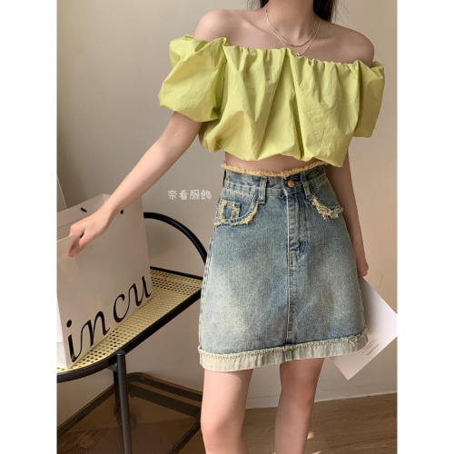 奈看服飾/百變微甜女孩 防走光抽須隨性單寧牛仔短裙 牛仔裙