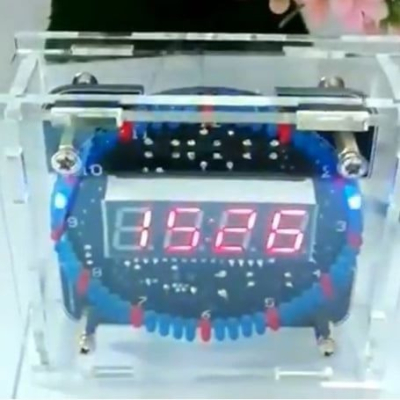 台中現貨 新版電子時鐘套件 C51單片機光控溫度DS1302旋轉LED流水燈DIY製作散件 含電池 含外殼