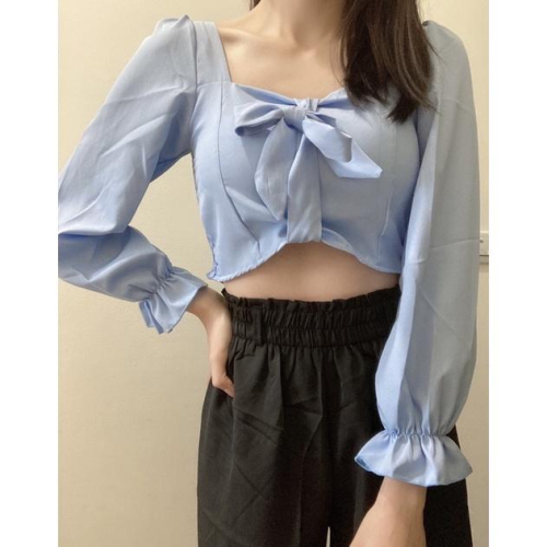現貨⚡免運⚡絕版下殺? 蝴蝶結胸罩短款喇叭袖上衣 A0856 #Kayla.girl #少女愷拉 #實穿