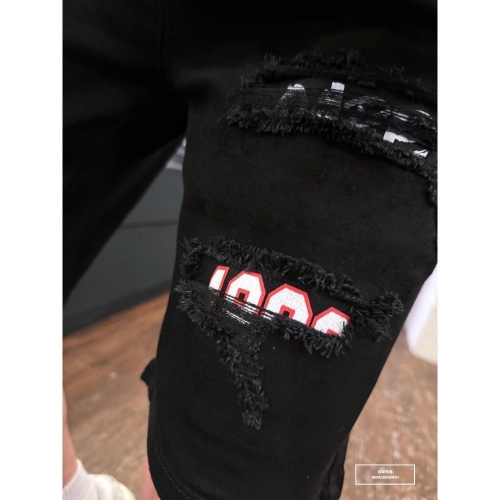 『新品上市』重磅黑紅英字補丁牛仔短褲(NOF2403351)