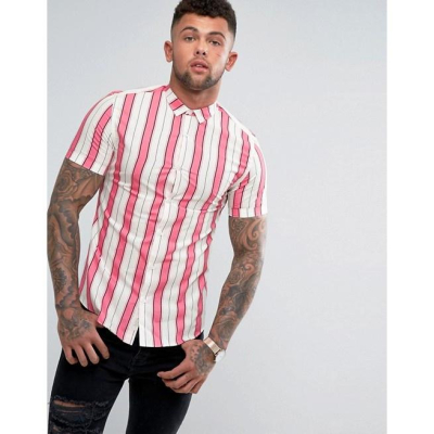 九成新 River Island Slim Fit Shirt In Pink Stripe 修身粉紅色條紋襯衫