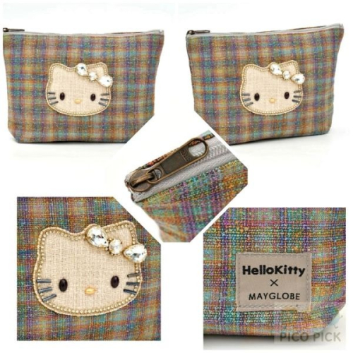 ??日本直送｜Hello Kitty × MAYGLOBE】手工珠繡格紋收納包（小款／大款）