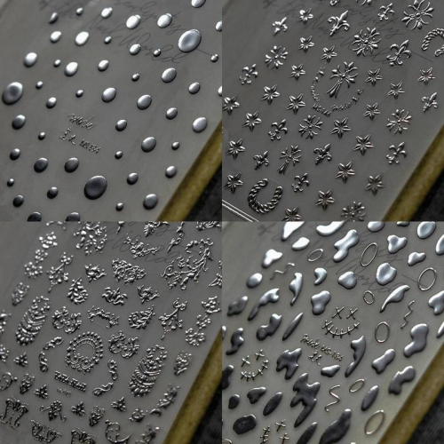現貨｜ 金屬幾何 百搭簡約線條 星星 星月浮雕 半立體 鐳射美甲貼 雕花 希臘神話 立體雕花 指甲貼紙 銀色 金色