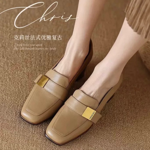 法式復古奶茶色方頭粗跟鞋｜穩走6cm・上班約會都好看39/24.5