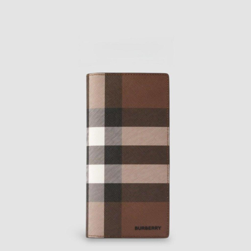 Check and Leather Continental Wallet 品牌字母徽標 經典格紋皮革長夾｜暗樺木棕色