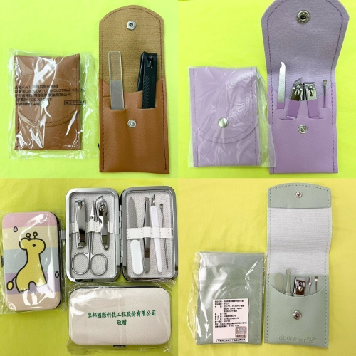 GiveU指甲剪刨光套組$30、指甲剪套裝組（紫色）$25、英國熊修容五件組（嫩綠色）$30、擎邦－修容7件組$35