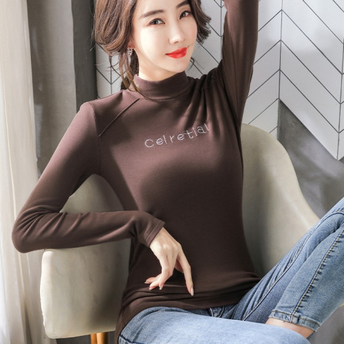 加絨半高領德絨打底衫女年秋冬新款設計感洋氣百搭杏色上衣潮