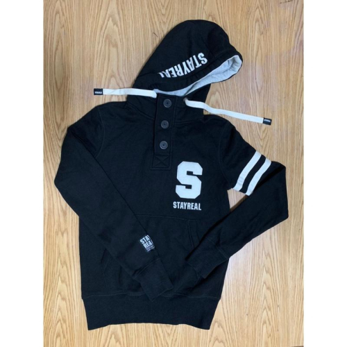 STAYREAL大S厚棉帽夾 連帽大學t 黑標XS