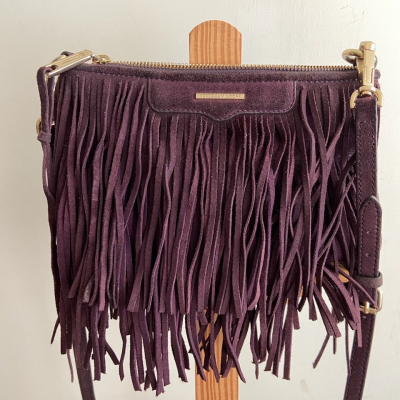 《二手》Rebecca minkoff 深紫色麂皮流蘇扁型小方包