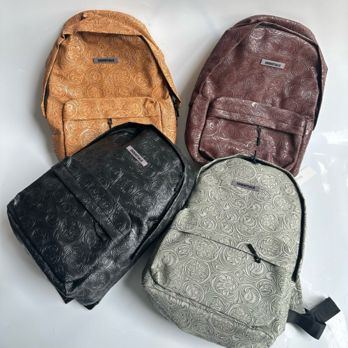 【LUNA-K】Fear of God 皮質格紋壓花雙肩包 黃色 黑色 棕色 灰色＊44x34x10cm。B60310