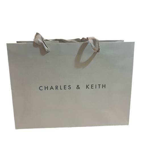 ❮近新❯ 新加坡 CHARLES & KEITH 原廠紙袋 提袋 金飾皮革手拿橄欖綠長夾包裝袋 小ck