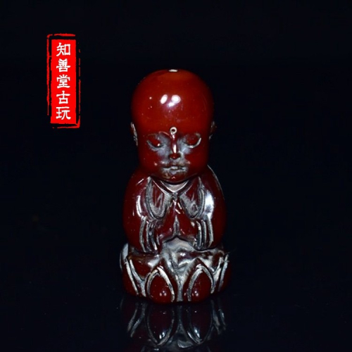 舊藏牛角掛墜手把件雕刻掛件天然實心小和尚寶寶角雕男士隨身