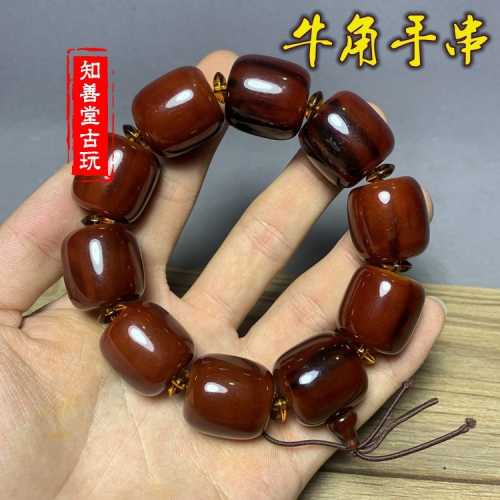 保真天然西藏老?牛角手串桶珠手鏈男女士藏式牛角佛珠手鏈文玩