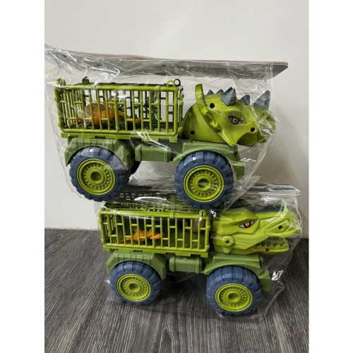 【玩具兄妹】現貨! 恐龍運輸車(小版滑行車) 暴龍車/三角龍車 附小恐龍2隻/蛋/樹 可收納小車/小玩具 恐龍籠子車