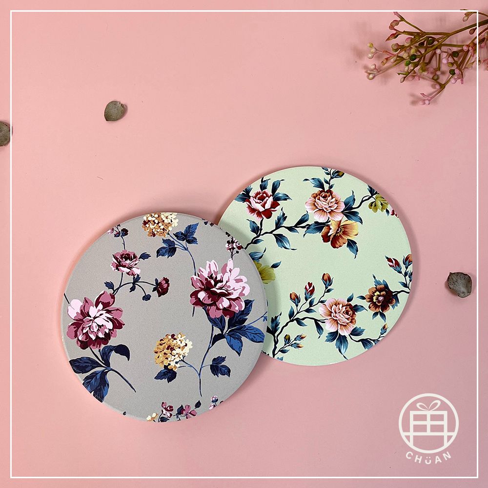 【獨家款-典雅花朵】質感花兒繽紛萬用禮品 陶瓷吸水杯墊 婚禮小物 桌上禮 位上禮 抽獎禮 伴娘禮 交換禮物 台灣製造