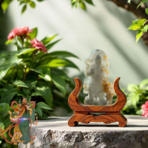 天然緬甸A貨翡翠 冰種關公飄紅翡 站立關公 七星關刀 大師工藝 大件厚裝 亞亮雙拋 附證書 專屬收藏盒