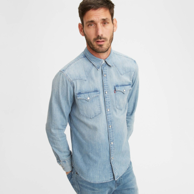 【優惠現貨L號】美國 日本Levi s BARSTOW WESTERN SHIRT 淺藍石洗 百搭牛仔長袖襯衫