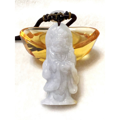 天然緬甸翡翠A貨- 紫帶黃翡達摩祖師吊墜項鍊 / 擺件。(附珠寶玉石鑑定證書)