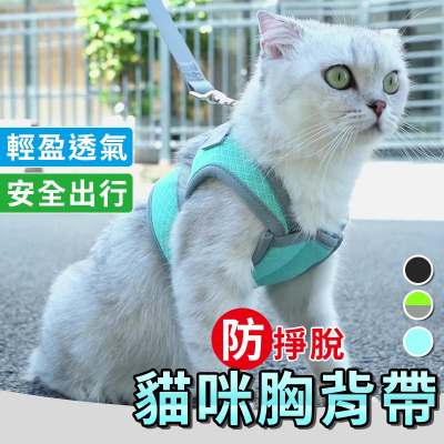 【雙重防掙脫】貓咪胸背帶 寵物外出牽引繩 貓咪牽繩 透氣胸背 貓咪外出繩 遛貓繩 貓牽繩 胸背帶 項圈牽繩 貓背心衣服