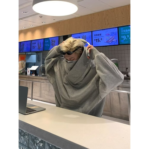 【台灣現貨】美式復古 衛衣 美式衛衣男 熱賣爆款鞦鼕季hiphop嘻哈高街衛衣男高領連帽加絨加厚寬鬆刺繡設計感外套