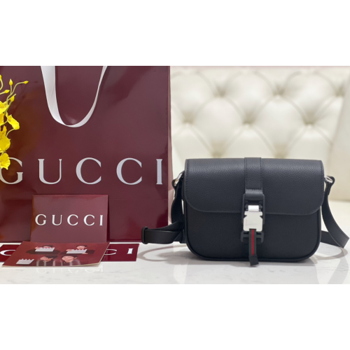 二手Gucci古馳男包牛皮斜挎包黑色