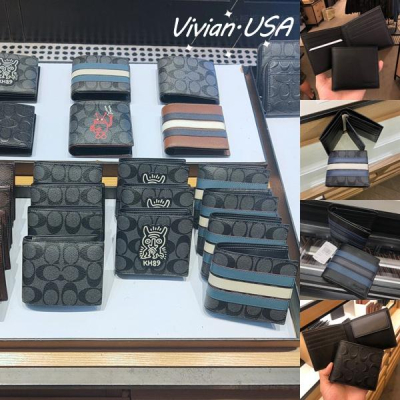 vivian美國代購✨正品 coach 男士經典C紋男生短夾 皮夾 多卡位卡夾 男用錢包 F74929 F74993