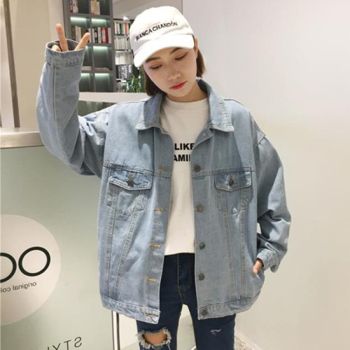 春秋女裝韓版復古寬松百搭工裝牛仔夾克短款外套做舊休閑上衣學生