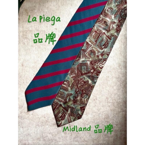 二手古著領帶✨100%純絲✨義大利品牌日本製造✨藍底紅條紋 La piego 義大利、義大利材料日本製作Midland