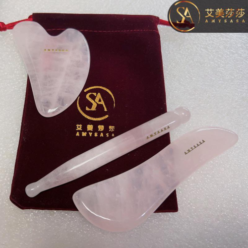 艾美莎莎?三件套 水晶刮痧板 玫瑰石刮痧板 心形刮痧板 臉部刮痧 刮痧棒 水晶刮痧板 眼部 臉按摩刮痧 刮痧棒 撥筋棒