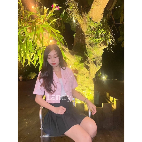 ღ ????? ღ ｛現貨｝#025 韓系夏季新款氣質西裝領寬鬆珍珠鈕扣雙口袋 短款外套