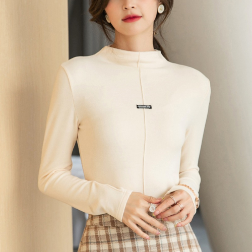 德絨半高領白色打底衫女內搭春秋年新款設計感加絨加厚上衣潮
