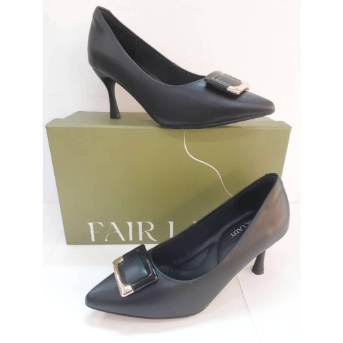 [kikishoes] 【FAIR LADY】芯太軟 時髦造型方釦高跟鞋 黑色 通勤鞋 上班跟鞋6G2937