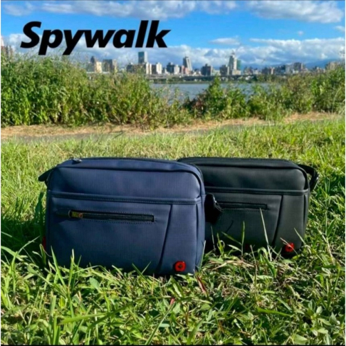 SPYWALK 斜背包 素面格紋 中款 黑色