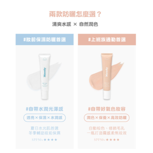 全新台灣現貨 Moody超水感防曬乳/柔焦潤色防曬乳(海洋友善)SPF50+臉部保養 身體保養 素顏神器 紀卜心品牌