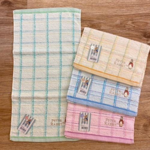 現貨?台灣製彼得兔純棉吸水彩格緞條刺繡童巾小毛巾PR112T3