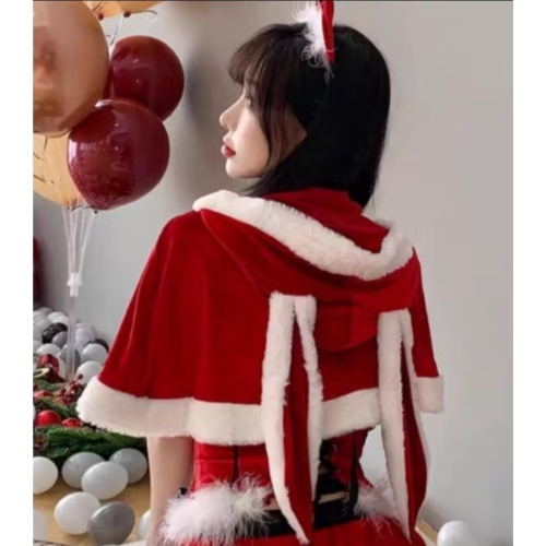 聖誕兔耳披肩 短斗篷 聖誕女裝