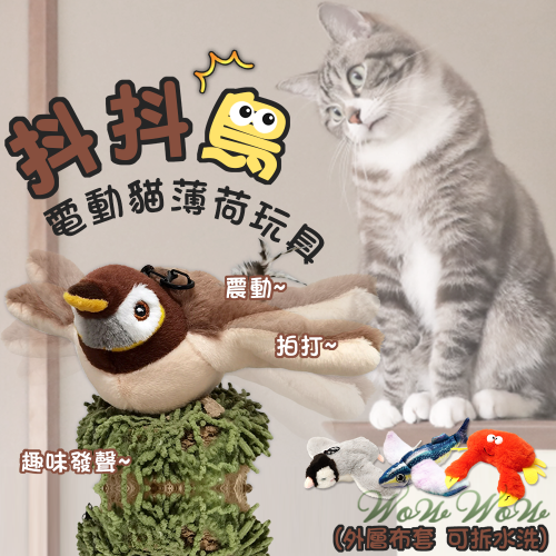 【台灣出貨開發票】❤寵物玩具 電動貓薄荷玩具 跳舞鳥 附貓草包 USB充電線 電動玩具 自動逗貓 貓玩具【WOWWOW】