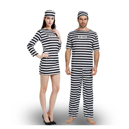 囚犯服 成人犯人囚服 黑白囚犯服裝 舞臺劇表演 萬聖節