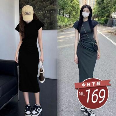【台灣發貨】韓版氣質收腰顯瘦小飛袖洋裝 裙子 褲裙 長裙 女裝【S360】