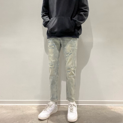 《JRCSTORE》??韓國高質感多刀割水洗刷破牛仔長褲 四季百搭 流行穿搭 高彈力 抓破 水洗藍 刷白 潮流