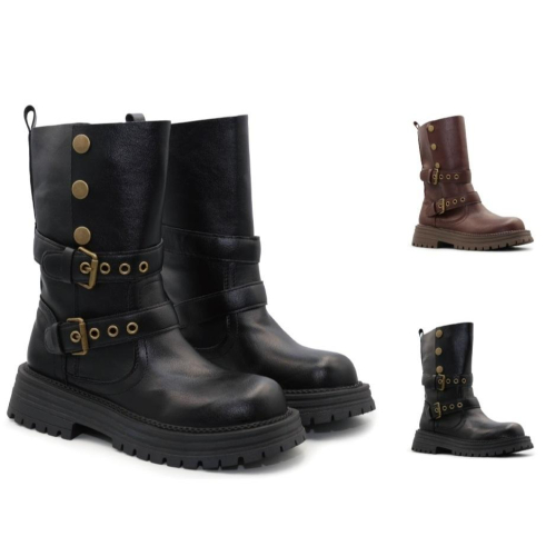 [kikishoes] ?現貨快出C&D ?女靴 超輕量柔軟皮革彈性厚底鋸齒靴 中筒靴 現貨