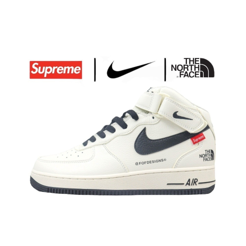 ?Nike AF1 Mid X The North Face X Supreme 空軍1號三方聯名款 中筒米白黑勾勾