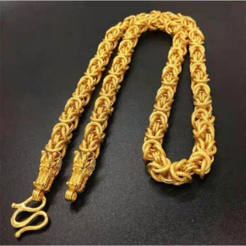 超高質感高度仿真24K金男士黃金項鏈(福龍，霸氣十足)，K金項鏈，不掉色 H01