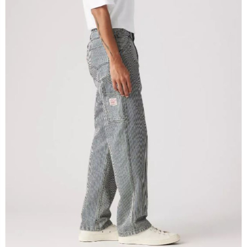 現貨優惠【寬版工作褲32腰】美國 Levi＇s 厚磅 直筒 568 寬版牛仔 工裝褲 牛仔褲 深藍條紋 帆布耐穿