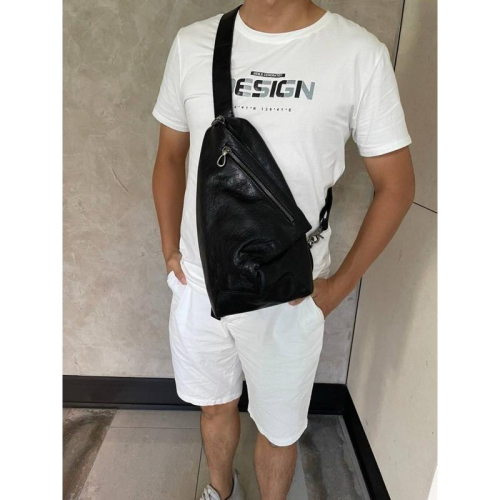 ? 現貨【?? Tanned】|韓國 個性直立真皮胸包?正韓 真皮系列 牛皮皮革 父親節禮物 生日禮物 腰包 胸包