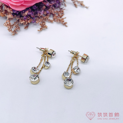 金鍊白鑽流蘇後扣式925純銀耳環