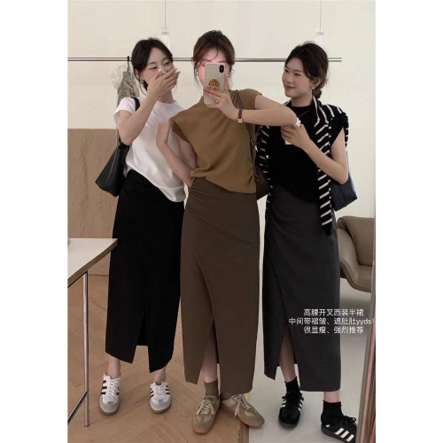 韓版修身開衩西裝裙