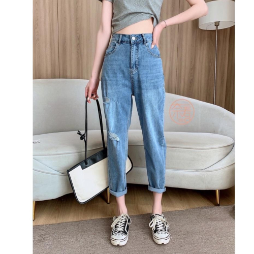 奈看服飾/自定款 極薄超柔高彈力面料修修腿系列遮胯牛仔褲 哈倫顯瘦抓破男友褲