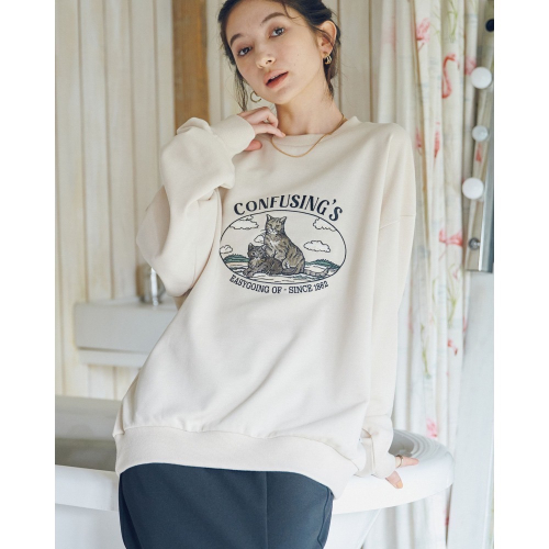 《全新現貨正品》日本POWER TO THE PEOPLE 美國短毛貓刺繡衛衣-男女適用-猫柄の フロント刺繍スウェット